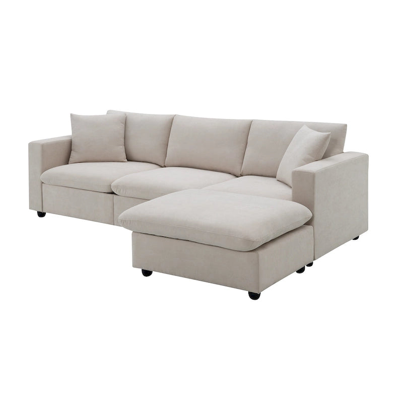 100.4 L-Shaped Polyester Sectional Sofa with 4-Seat Convertible Couch and Ottoman & Pocket Spring Cushions (300lb Capacity)