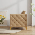 Khaki Modern 35.4 Upholstered Button Tufted Arm Chair with Metal Legs and Nailheads for Living Room
