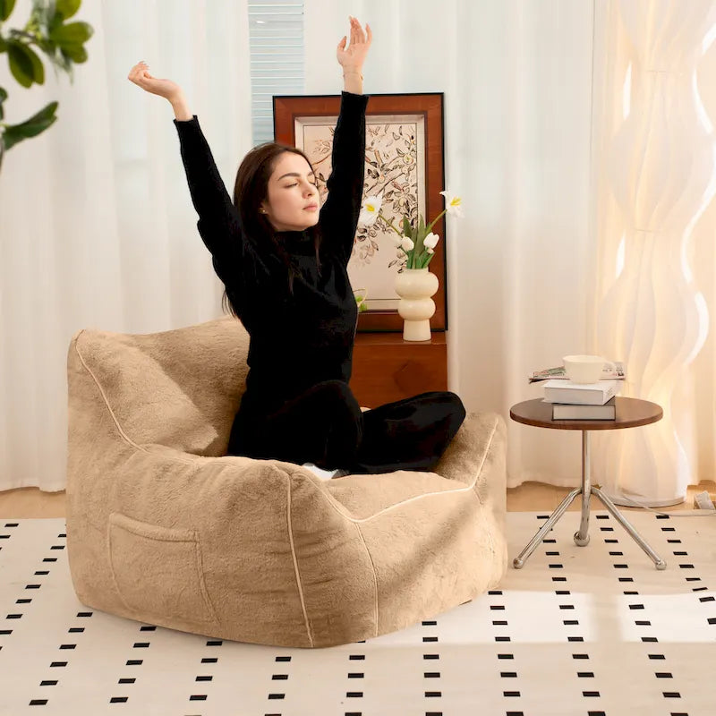 Faux Fur Bean Bag Chair with Back Support, High-Density Shredded Foam Filler, and Versatile Design