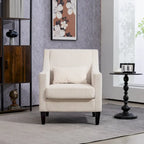 Beige Modern 26.77 Upholstered Arm Chair with Scooped Arms and Rubber Wood Legs for Living Room