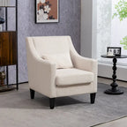 Beige Modern 26.77 Upholstered Arm Chair with Scooped Arms and Rubber Wood Legs for Living Room