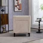 Beige Modern 26.77 Upholstered Arm Chair with Scooped Arms and Rubber Wood Legs for Living Room