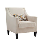 Beige Modern 26.77 Upholstered Arm Chair with Scooped Arms and Rubber Wood Legs for Living Room