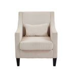 Beige Modern 26.77 Upholstered Arm Chair with Scooped Arms and Rubber Wood Legs for Living Room