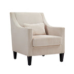 Beige Modern 26.77 Upholstered Arm Chair with Scooped Arms and Rubber Wood Legs for Living Room
