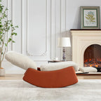 Orange+Beige Modern Corduroy Upholstered Rocker Recliner with Footrest and PU Leather Leg for Living Room, Bedroom