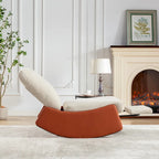 Orange+Beige Modern Corduroy Upholstered Rocker Recliner with Footrest and PU Leather Leg for Living Room, Bedroom