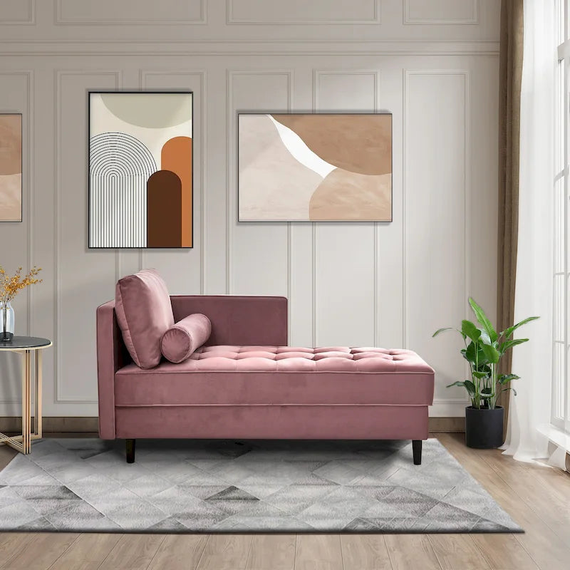 Pink 64 Velvet Tufted Chaise Lounge Chair