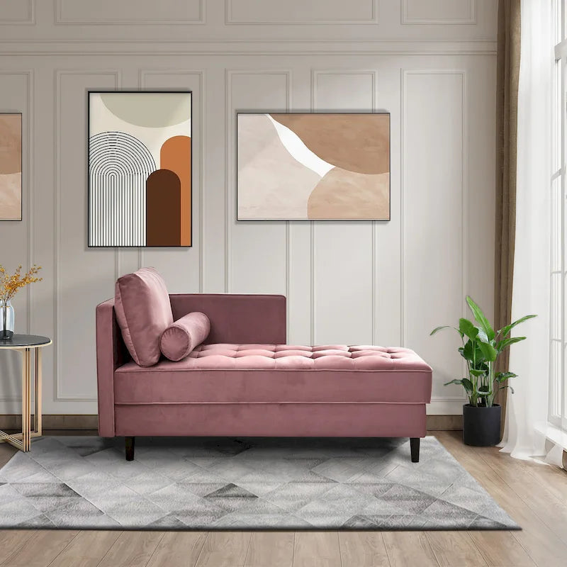 Pink 64 Velvet Tufted Chaise Lounge Chair