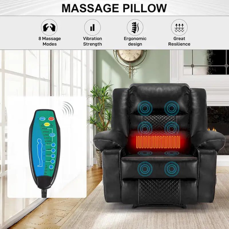 Brown Manual Leather Massage Recliner with 8-Point Vibration, Lumbar Heating, and Multi-Reclining Options