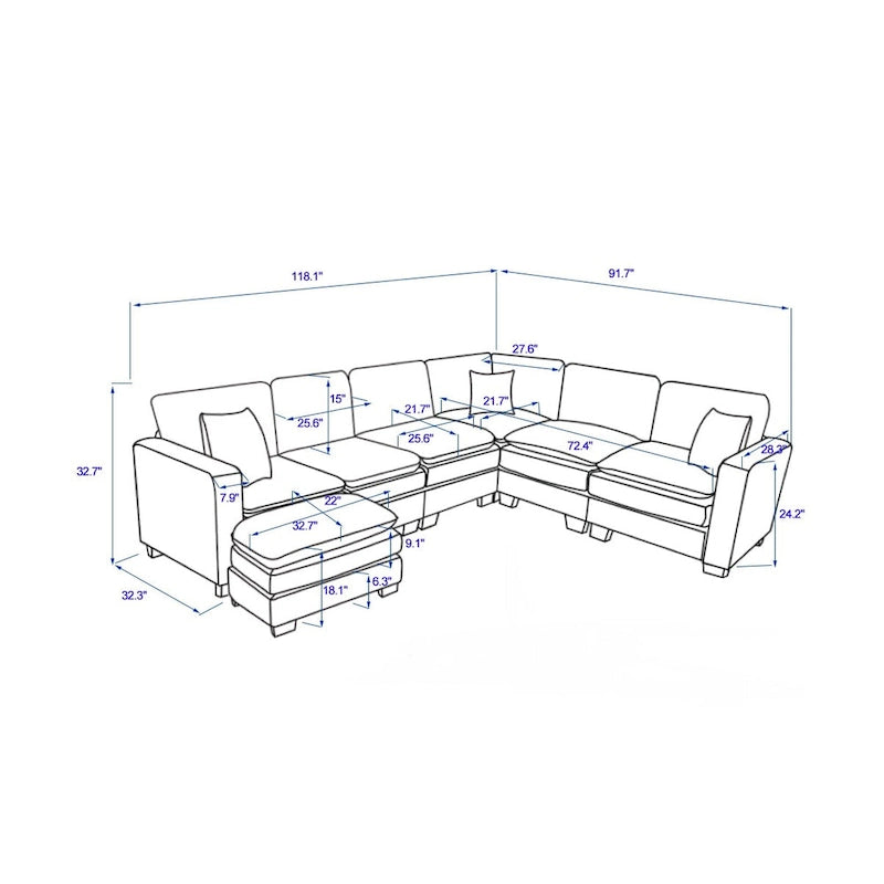 White 118.1 Luxurious U-Shaped 6-Seater Sofa