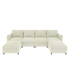 White 123 U-Shaped Modular 4 Seater Sectional Sofa with Storage Ottomans, Easy Assembly and Transport