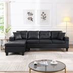 Black 96.06 Contemporary L-Shaped 4-Seater Sectional Sofa with Chaise Lounge, Cup Holders, and Throw Pillows Included