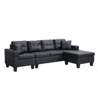 Black 96.06 Contemporary L-Shaped 4-Seater Sectional Sofa with Chaise Lounge, Cup Holders, and Throw Pillows Included