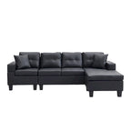 Black 96.06 Contemporary L-Shaped 4-Seater Sectional Sofa with Chaise Lounge, Cup Holders, and Throw Pillows Included