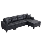 Black 96.06 Contemporary L-Shaped 4-Seater Sectional Sofa with Chaise Lounge, Cup Holders, and Throw Pillows Included