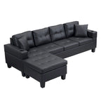 Black 96.06 Contemporary L-Shaped 4-Seater Sectional Sofa with Chaise Lounge, Cup Holders, and Throw Pillows Included