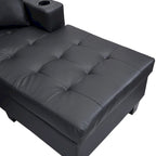 Black 96.06 Contemporary L-Shaped 4-Seater Sectional Sofa with Chaise Lounge, Cup Holders, and Throw Pillows Included
