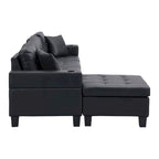 Black 96.06 Contemporary L-Shaped 4-Seater Sectional Sofa with Chaise Lounge, Cup Holders, and Throw Pillows Included