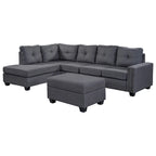 105.2 Reversible L-Shaped 6-Seater Sectional Sofa with Storage Ottoman and Cup Holders, Space-Saving Linen Design