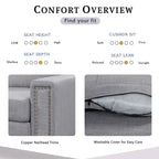 105.2 Reversible L-Shaped 6-Seater Sectional Sofa with Storage Ottoman and Cup Holders, Space-Saving Linen Design