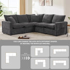 Black 84 Modular Chenille 5-Seat Corner Sectional Sofa Set with 2 Pillows, Ideal for Living Room or Apartment Use