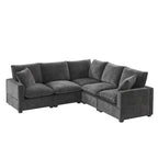 Black 84 Modular Chenille 5-Seat Corner Sectional Sofa Set with 2 Pillows, Ideal for Living Room or Apartment Use