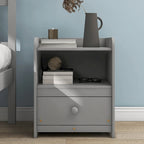 Grey Full Size Platform Pine Wooden Bed with Headboard & Footboard
