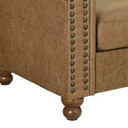 Brown 74.5 Fabric Upholstered Chesterfield Sofa with Tufted Backrest, 2 Headrests, and Sponge Cushions