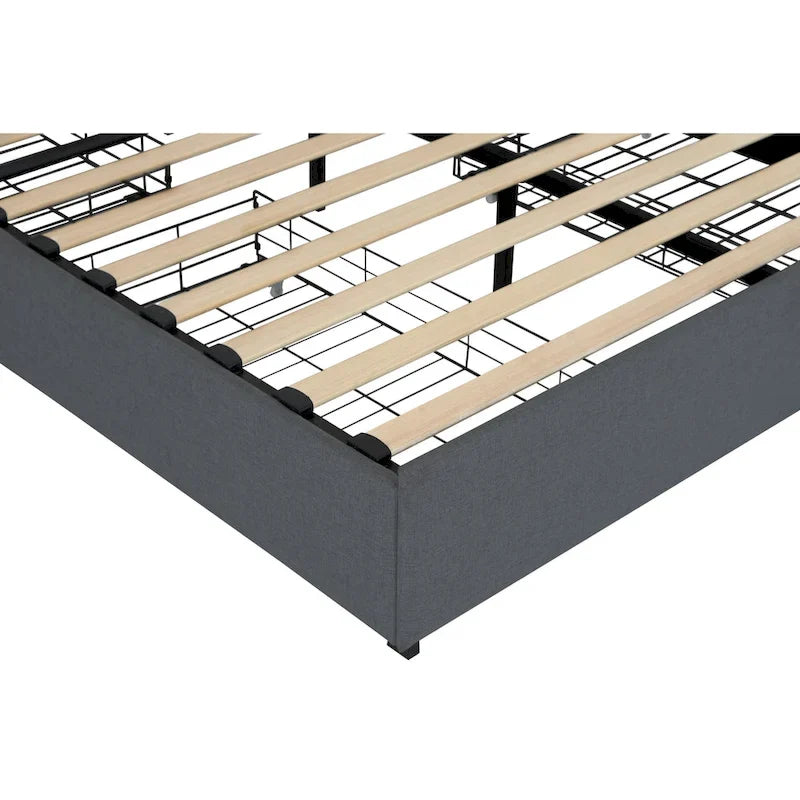 Dark Gray Queen Size Platform Bed with 4 Storage Drawers, USB & LED Lights