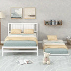 Modern Full Size Pine Wood Platform Bed with Adjustable Trundle