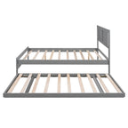 Modern Full Size Pine Wood Platform Bed with Adjustable Trundle