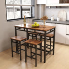 Rustic Style 5-Piece Dining Set with Rectangular Table and 4 High Stools Dining Chairs