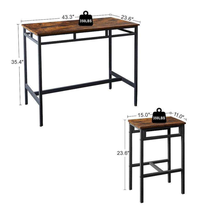 Rustic Style 5-Piece Dining Set with Rectangular Table and 4 High Stools Dining Chairs