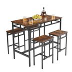Rustic Style 5-Piece Dining Set with Rectangular Table and 4 High Stools Dining Chairs
