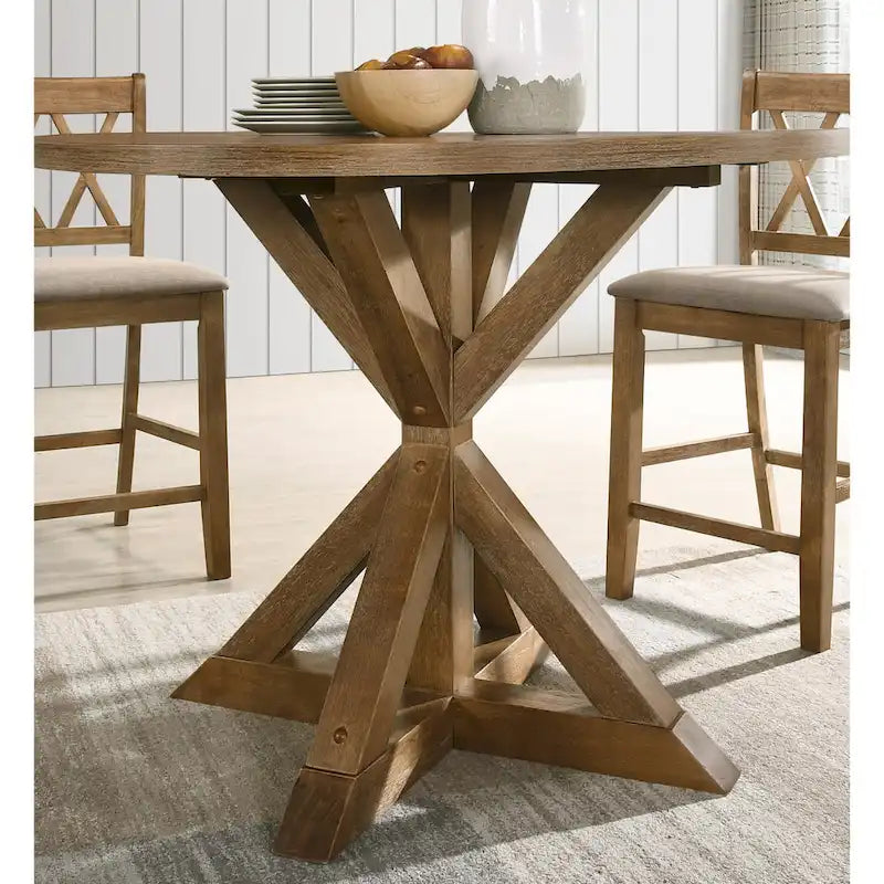 5-Piece Wooden Counter Height Dining Table Set with Cross Pedestal Table Base and 4 Cross Back Chairs