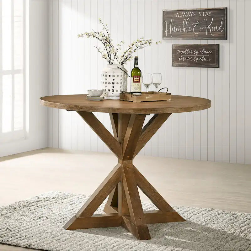 5-Piece Wooden Counter Height Dining Table Set with Cross Pedestal Table Base and 4 Cross Back Chairs
