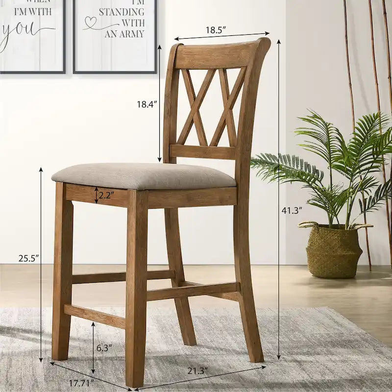 5-Piece Wooden Counter Height Dining Table Set with Cross Pedestal Table Base and 4 Cross Back Chairs
