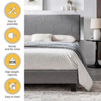 Grey Queen Upholstered Platform Bed with Wood Slat Support