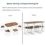 Modern 7-Piece Metal Frame Dining Table Set with Half-Round Table & 6 Chairs