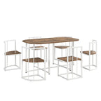Modern 7-Piece Metal Frame Dining Table Set with Half-Round Table & 6 Chairs