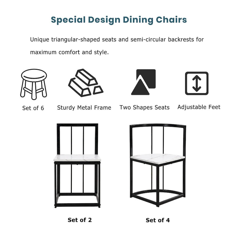 Modern 7-Piece Metal Frame Dining Table Set with Half-Round Table & 6 Chairs