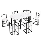 Modern 7-Piece Metal Frame Dining Table Set with Half-Round Table & 6 Chairs