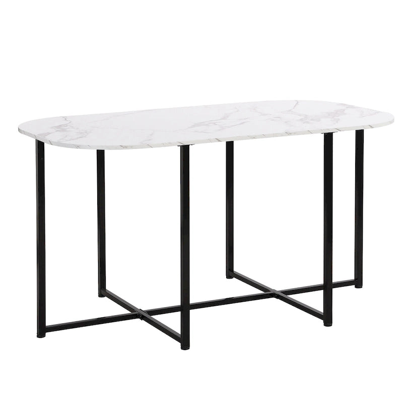 Modern 7-Piece Metal Frame Dining Table Set with Half-Round Table & 6 Chairs