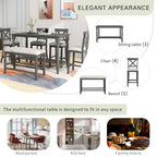 Vintage 6-Piece Counter Height Wooden Dining Table Set with 4 Chairs