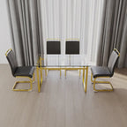 Modern Style 5-Piece Dining Set with Rectangular Tempered Glass Table and High Back Golden Plating Legs Dining Armless Chairs