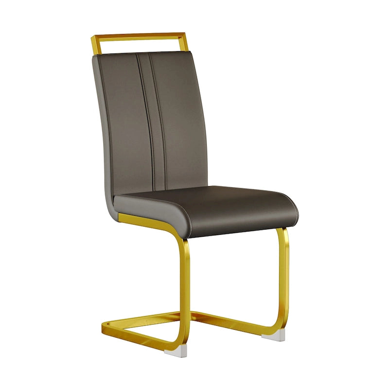 Modern Style 5-Piece Dining Set with Rectangular Tempered Glass Table and High Back Golden Plating Legs Dining Armless Chairs