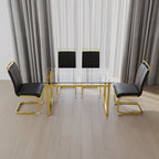 Modern Style 5-Piece Dining Set with Rectangular Tempered Glass Table and High Back Golden Plating Legs Dining Armless Chairs