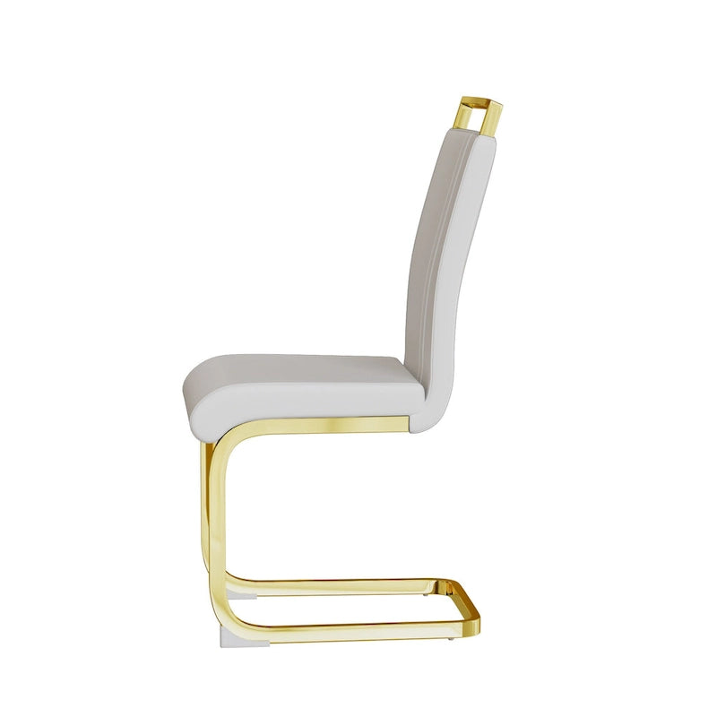 Modern Style 5-Piece Dining Set with Rectangular Tempered Glass Table and High Back Golden Plating Legs Dining Armless Chairs