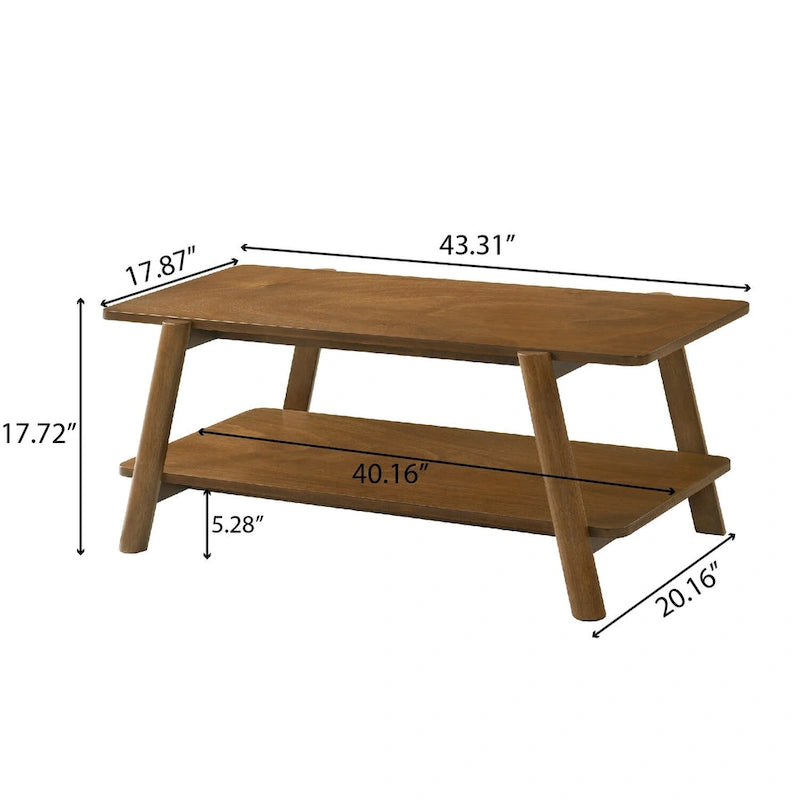 Mid-Century Modern Storage 3-Piece Coffee Table Set with Shelf and Cylinder-shaped Rubberwood Legs